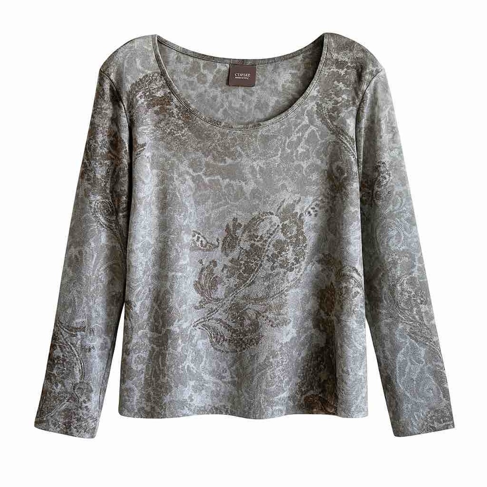 Chico’s Paisley Floral Gray Pullover Top Size M